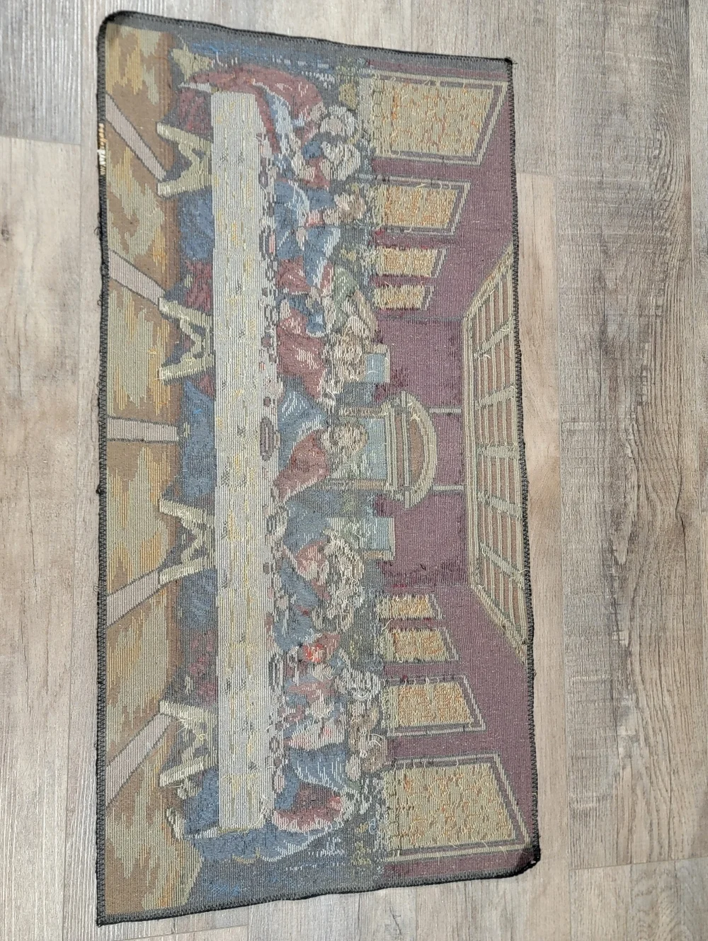 Vintage MCM Tapestry Large Last Supper 38”X19.5” Religious Disciples Easter
